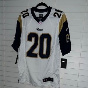 Nike Men's White, Navy, and Gold Rams Jersey